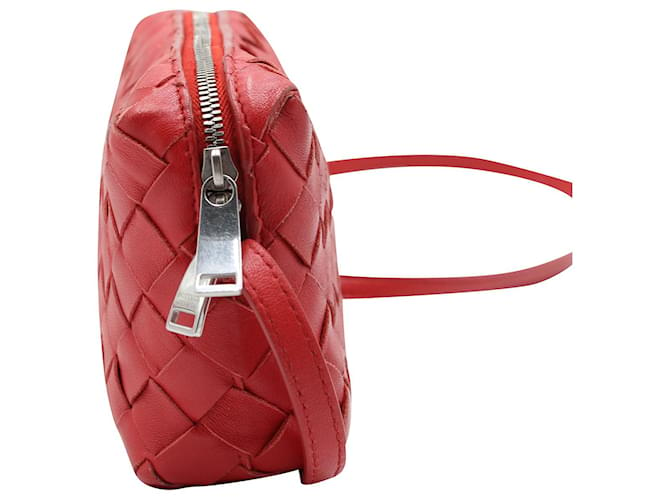 Bottega Veneta Mini Intrecciato Crossbody Bag in Crimson Red Leather  ref.844400