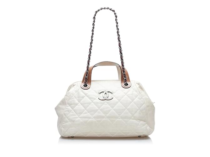 Chanel Surpique Leather Two-Way Bag Beige Pony-style calfskin ref