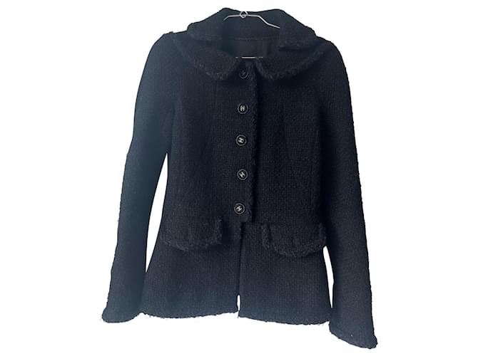 Chanel pequeña chaqueta negra Negro Lana  ref.845209
