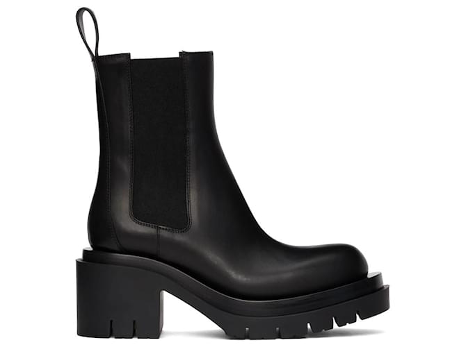 BOTTEGA VENETA Black Lug Heeled Boots Leather  ref.845220