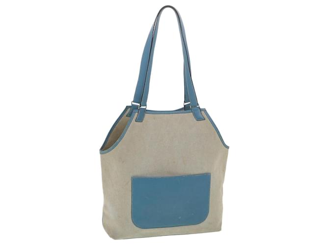 Hermès HERMES Jardinie Tote Bag Canvas Blue Beige Auth bs4358 Cloth  ref.845275
