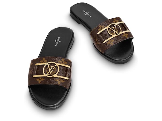 Louis Vuitton sandali Mule bassa Lock it Marrone Nero Pelle  ref.845319