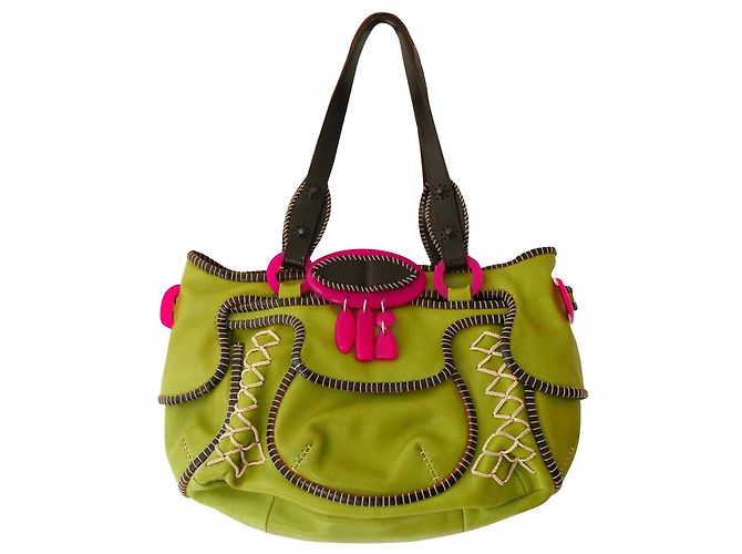 Jamin Puech Ledertasche in Limettengrün mit Kunstharzbesatz