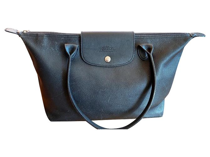Borsa a mano Longchamp Pliage in pelle nera Nero