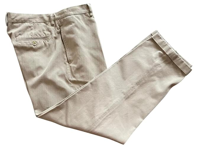 Pantalon en sergé de coton Beige Brunello Cucinelli T. 54 IT  ref.845376