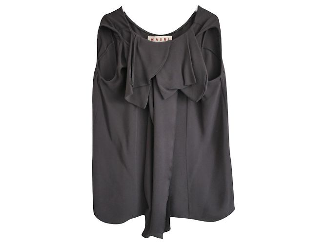 Marni Top gris de crepé de seda drapeado