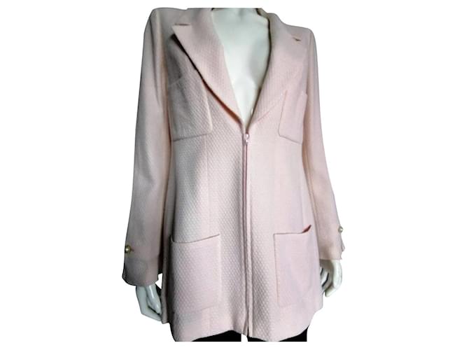 CHANEL VINTAGE 1996 CROPPED PINK JACKET WITH VELVET CC BUTTONS FR 36