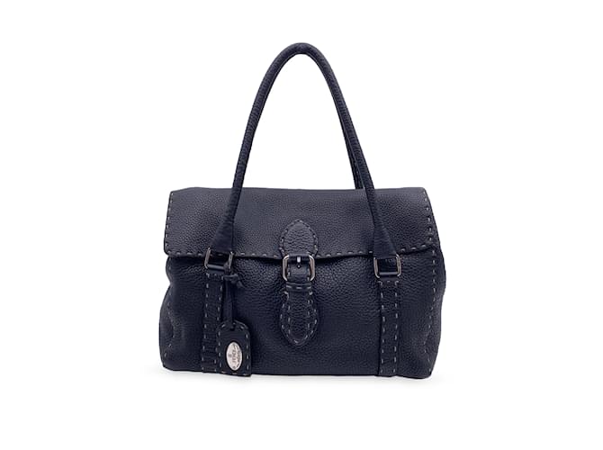 Fendi Bolso tipo satchel Linda de piel negra de Selleria Negro Cuero  ref.845575