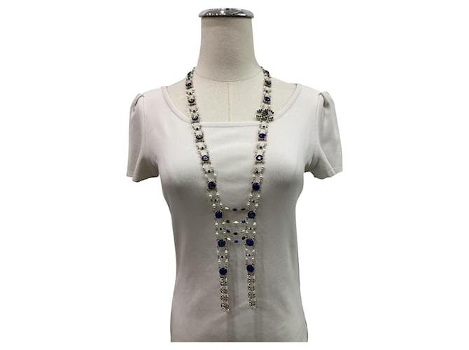 Long necklace - Metal, glass pearls & diamantés, gold, pearly white &  crystal — Fashion