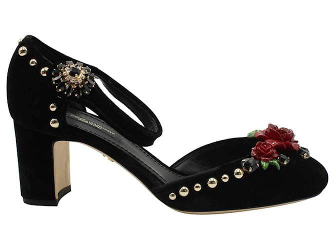 Dolce & Gabbana Ankle strap Velluto + Ricamo Black Velvet  ref.846159