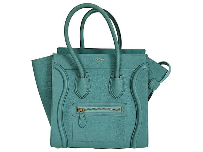 Céline Celine Luggage Micro handbag in turquoise calfskin Light blue Leather  ref.846170