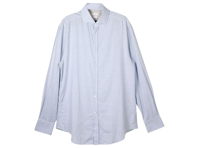 Brunello Cucinelli Camisa Slim Fit com Botões em Algodão Azul  ref.846171