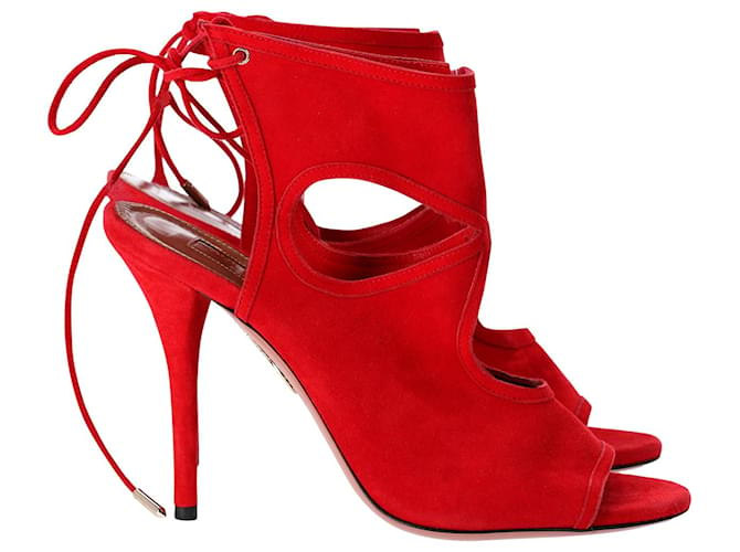 Aquazzura Sexy Thing 105 Cutout Sandals in Red Suede  ref.846179