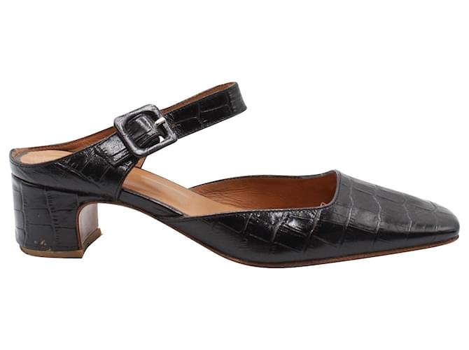 By Far Mira Croc Embossed Mules in Black Leather  ref.846197