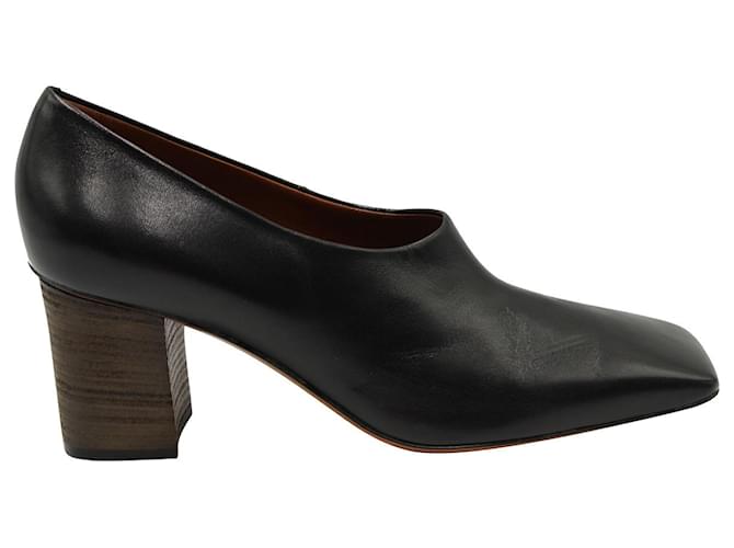 Céline Celine Schuhe mit eckiger Zehenpartie und Blockabsatz aus schwarzem Leder  ref.846200