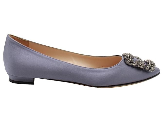 Manolo Blahnik Hangisi Jewel Buckle Flats in Purple Satin  ref.846242