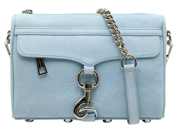Rebecca Minkoff Bolsa transversal azul bebê com corrente prateada