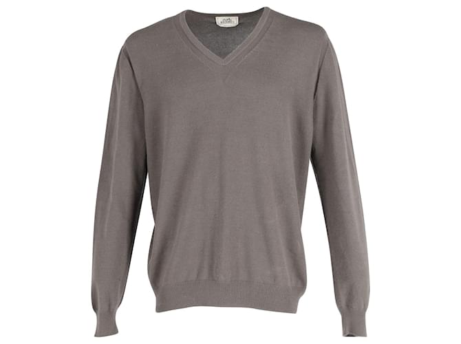 Hermès Hermes V-Neck Sweater in Brown Cashmere Wool  ref.846261