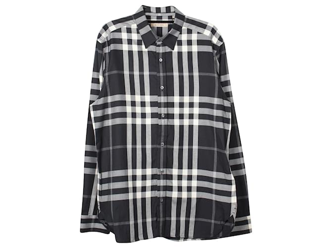 Brunello Cucinelli Burberry Camisa abotonada con estampado de cuadros en algodón estampado negro  ref.846272