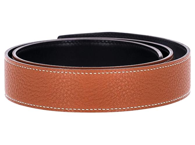 Hermès Reversible 32 mm Correa de cinturón en cuero marrón Castaño  ref.846292