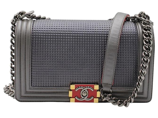Chanel Dark grey/Silver Boy Bag Cruise Collection 2014 Silvery Metallic  Leather ref.846305 - Joli Closet