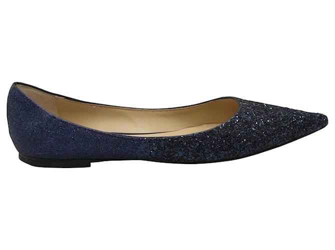 Jimmy Choo Glitter Love Pointed Ballet Flats in Blue Leather  ref.846362