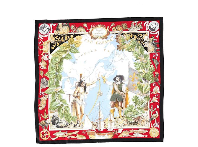Foulard Le Canada di Hermès Samuel De Champlain 90 in Seta Multicolore