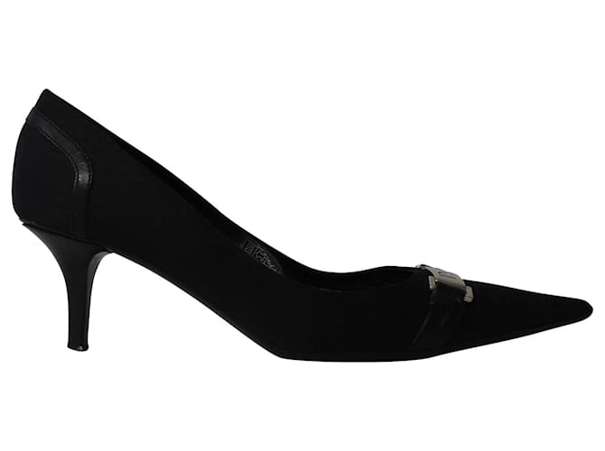 Christian Dior Pointed Toe Logo Buckle Pumps in Black Cotton  ref.846368