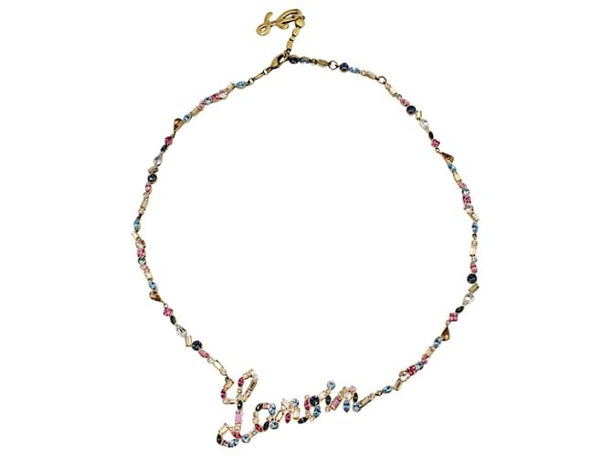 Lanvin Handschrift verzierte Logo-Halskette aus Goldmessing Golden Metall  ref.846387
