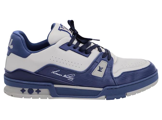 Louis Vuitton Trainer Sneakers in Blue Marine Leather - US10 Navy blue  ref.846406 - Joli Closet