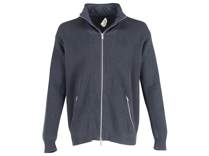 Hermès Hermes gerippte Reißverschluss-Pulloverjacke aus marineblauer Wolle
