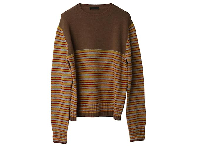 Prada Stripe Knit Sweater in Camel Wool Yellow  ref.846456