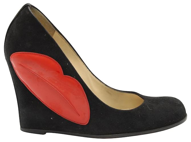 Christian Louboutin Kiss Me Wedge Pumps in Black Suede  ref.846506