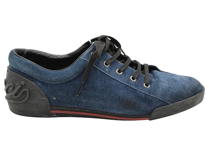 Gucci Low Top Sneakers in Blue Suede  ref.846516