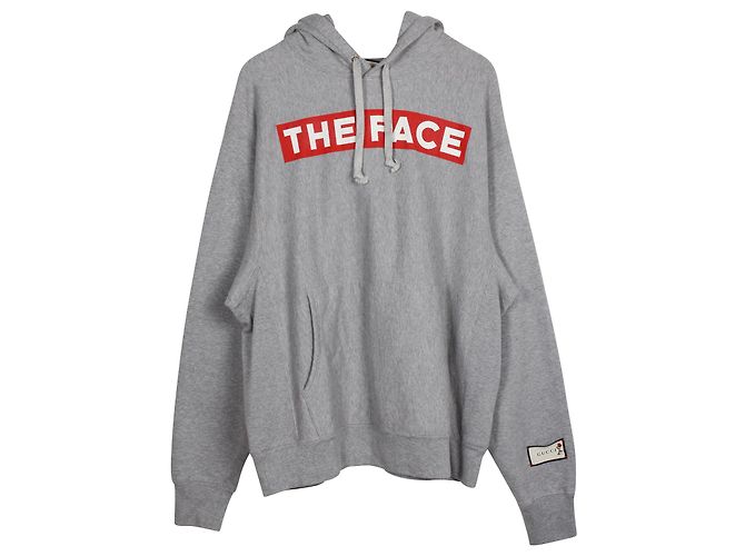 Gucci The Face Kapuzenjacke aus grauer Baumwolle