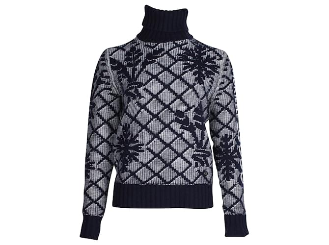 Suéter de cuello alto Chanel Snowflake en cachemir azul marino Cachemira Lana  ref.846523