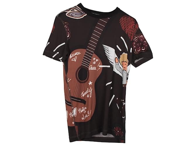 Dolce & Gabbana Guitarra e Camiseta Angel Print em Algodão Marrom  ref.846524