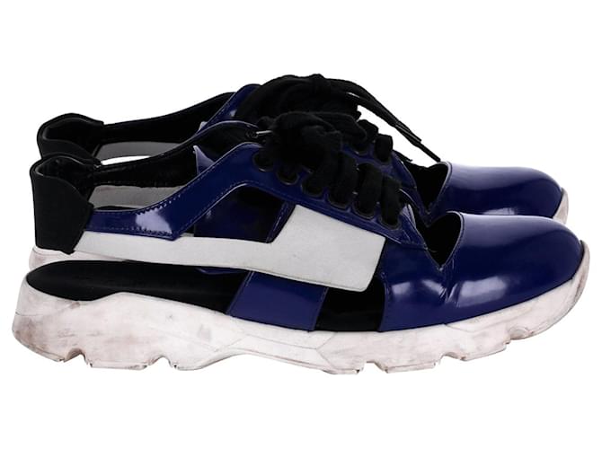 Marni Cut-Out Sneakers in Blue Calfskin Leather Pony-style calfskin  ref.846546