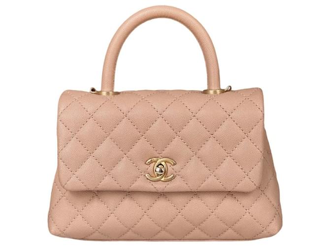 Chanel small coco handle Beige Leather  ref.846636