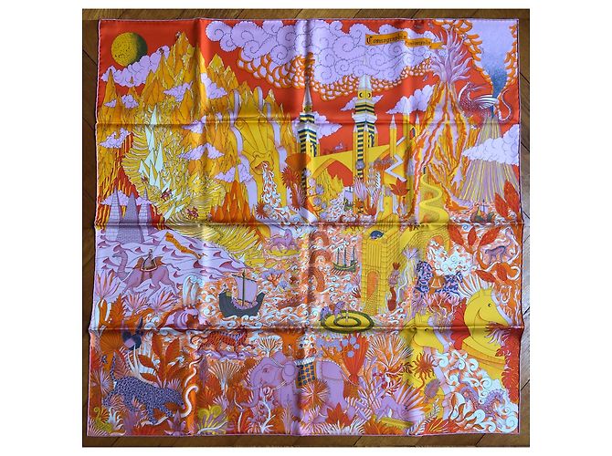 Hermès Cosmografía Universalis Rosa Naranja Seda