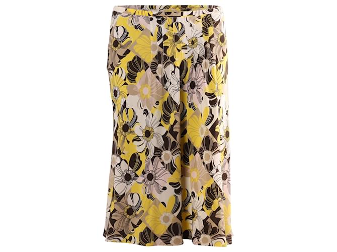 Céline Celine Floral Print Pleated Skirt in Yellow Silk  ref.846831