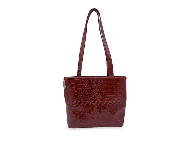 Yves Saint Laurent Vintage Brown Embossed Leather Stitch Tote Bag  ref.846838