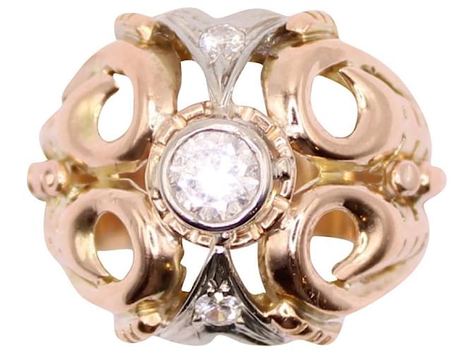 Autre Marque Rose gold ring 750%o year 40 (platinum, diamonds and white stone) Gold hardware Pink gold  ref.847634