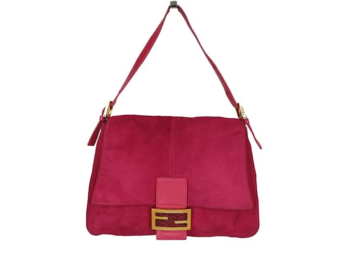 Borsa a tracolla Mamma Baguette Fendi in camoscio Rosa Svezia  ref.847784