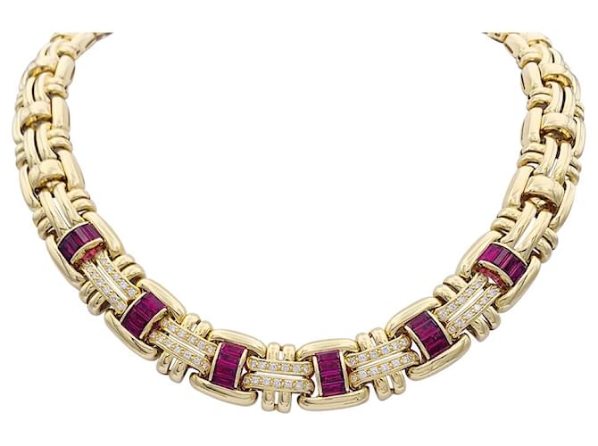 Autre Marque Wempé necklace in yellow gold set with rubies and diamonds.  ref.847807