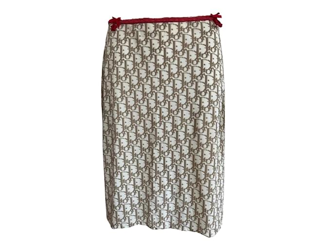 Skirt Christian Dior beige monogram sarong style. White Red Synthetic  ref.847834