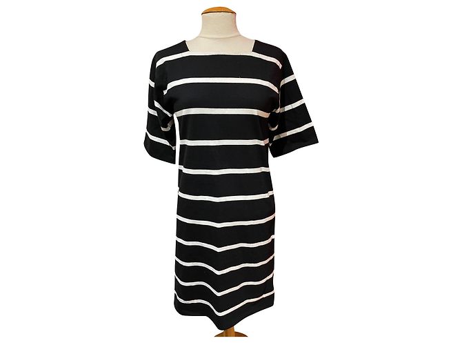 Autre Marque Agnès b Gestreiftes Baumwollkleid Schwarz Weiß