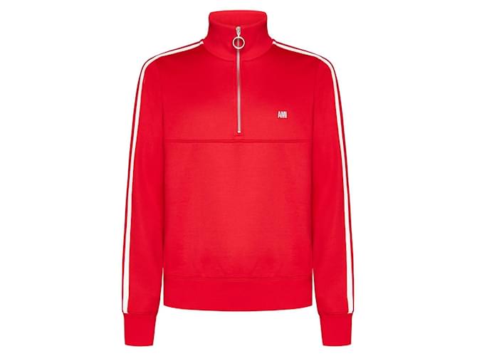 Ami Paris Sweaters White Red Cotton Polyamide  ref.847849