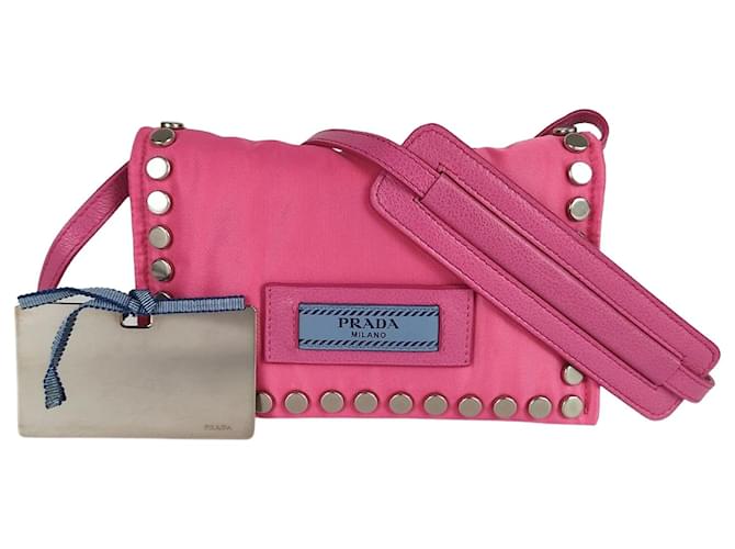 Bow Prada Geldbörse mit Schulterriemen aus Blue Label Nylon Pink Leinwand  ref.847852