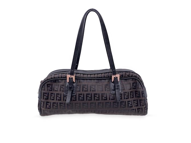 Fendi Braune Ost-West-Tasche aus Zucchino-Segeltuch mit Monogramm Leinwand  ref.847855